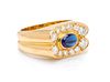 An 18 Karat Yellow Gold, Sapphire and Diamond Ring, Swiss, 7.10 dwts.