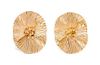 * A Pair of 14 Karat Yellow Gold Floral Motif Earclips, 12.30 dwts.
