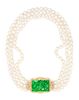 An 18 Karat Yellow Gold, Jade, Diamond and Cultured Pearl Multistrand Convertible Pendant/Brooch/Necklace, 52.70 dwts.