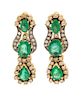 A Pair of Bicolor Gold, Emerald and Diamond Earrings, 9.50 dwts.