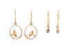 A Collection of Yellow Gold and Diamond Earrings, 1.80 dwts.