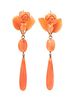 A Pair of Victorian Rose Gold and Carved Coral Pendant Earrings, 6.70 dwts.