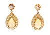 A Pair of Yellow Gold, Opal and Diamond Drop Earrings, 5.50 dwts.