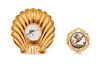 A Collection of 14 Karat Yellow Gold and Essex Crystal Brooches, 8.90 dwts.