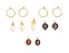 A Collection of 14 Karat Yellow Gold, Cultured Pearl and Gemstone Interchangeable Hoop Earring Sets, Gabrielle Sanchez, 3.40 
