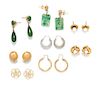 * A Collection of 14 Karat Gold and Gemstone Earrings, 15.70 dwts.
