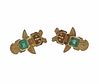 18k Gold Emerald Aztec Owl Earrings