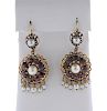 Antique 14k Gold Pearl Red Stone Drop Earrings