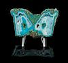 A Drusy Chrysocolla Geode "Butterfly in Stone", Bud Standley,, Arizona, United States,, an artistic use of an exquisite split ge