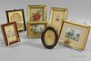 Seven Small Framed Items, including needlepoint, engravings, and photographs.