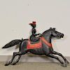 Reproduction Cincinnati Stove Works Black- and Red-painted Cast Iron Horse and Rider, ht. 29, wd. 42 in.