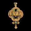 Ave Maria 14k Gold Brooch with Diamonds & Emeralds