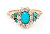A Victorian Yellow Gold, Turquoise and Diamond Ring, 1.65 dwts.