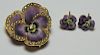 JEWELRY. 3 Pc. Victorian Pansy Jewelry Suite.