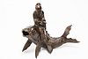 Chinese Bronze Figure, Shou Lao Riding a Koi Fish