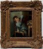 Antique Oil on Tin Genre Painting, 19th Century