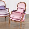 Pair Louis XVI style richly upholstered bergeres