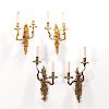 (2) pairs French Rococo style bronze sconces
