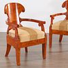 Pair Biedermeier burlwood armchairs