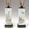 Chinese pair Famille Rose square vase lamps