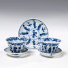 Pair Chinese blue and white teacups/saucers