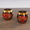 Pair Asian lacquered barrel stools