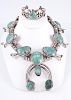 Navajo Turquoise and Silver Squash Blossom Necklace PLUS