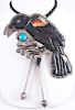 Preston Monongye (Hopi, 1927-1987) Red Winged Blackbird Bolo Tie