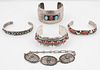 Navajo Silver Cuff Bracelets Set with Turquoise and/or Coral