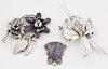 Mexican Silver and Amethyst Brooches