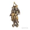 Shakudo Brooch, a pair of figures on a 14kt gold mount, lg. 1 5/8 in.