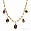 14kt Gold and Amethyst Fringe Necklace, of antique elements, the five amethyst drops suspended from fancy link chain, lg. 16 