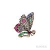 Antique Gold Gem-set Butterfly Pin, with ruby, emerald, and sapphire, and rose-cut diamonds, lg. 7/8 in.