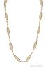 Antique 18kt Gold and Pearl Chain, France, composed of navette-form filigree links, lg. 19 1/8 in., maker's mark and guarante