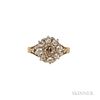 Antique Colored Diamond Ring, centering an orangey-brown old European-cut diamond weighing approx. 0.33 cts., surrounded by o