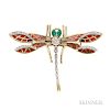 18kt Gold, Plique-a-jour Enamel, Enamel, and Diamond Dragonfly Brooch, Italy, with full-cut diamond melee, 7.5 dwt, lg. 2 1/4