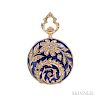 Antique 18kt Gold, Enamel, and Diamond Hunting Case Pendant Watch, Longines, the enamel case with floral and foliate motifs, 