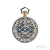Edwardian 18kt Gold, Enamel, and Diamond Open-face Pendant Watch, Tiffany & Co., the engraved goldtone metal dial with arabic