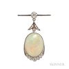 Opal and Diamond Pendant, the opal measuring approx. 22.00 x 18.00 x 9.00 mm, further set with old European- and single-cut d