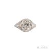 Art Deco Platinum and Diamond Ring, set with an old European-cut diamond weighing approx. 2.10 cts., in a pierced mount set w