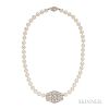 Platinum, Diamond, and Cultured Pearl Necklace, centering a converted Art Deco brooch, approx. total wt. 4.00 cts., lg. 16 1/