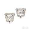 Art Deco Platinum and Diamond Dress Clips and Bracelet, Cartier, the clips bezel- and bead-set with baguette-, old European-,