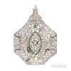 Art Deco Platinum, Diamond, and Emerald Pendant/Brooch, bezel- and bead-set with old European- and single-cut diamonds, appro