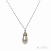 Antique Natural Pearl Pendant, the pearl drop measuring approx. 11.63 mm, diamond-set cap, suspended from a later chain. Note