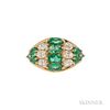 18kt Gold, Emerald, and Diamond Ring, set with marquise-cut emeralds and diamonds, size 5 3/4.