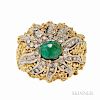 18kt Gold, Emerald, and Diamond Dome Ring, set with an oval cabochon emerald, single-cut diamond melee, 9.1 dwt, size 10 1/4.