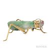 18kt Gold and Jade Grasshopper Brooch, with jade body, pave-set diamond head with ruby eye, lg. 2 5/8 in.