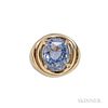 18kt Gold and Sapphire Ring, centering a prong-set oval sapphire measuring 12.85 x 10.60 x 8.40 mm, size 6.
