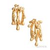 18kt Gold and Diamond Earrings, each designed as triple hoops suspending drops flush-set with full-cut diamond melee, 24.8 dw