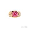 18kt Gold and Ruby Ring, Angela Cummings, centering a ruby cabochon measuring approx. 8.70 x 9.15 x 5.50 mm, signed, size 3.